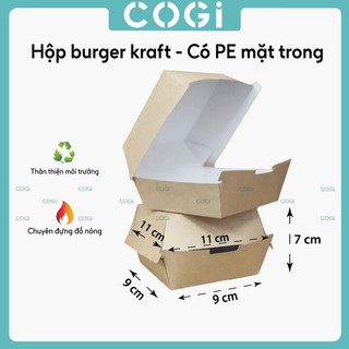 50 Hộp burger kraft có pe dùng 1 lần COGI, đựng hamburger, há cảo, bánh bao