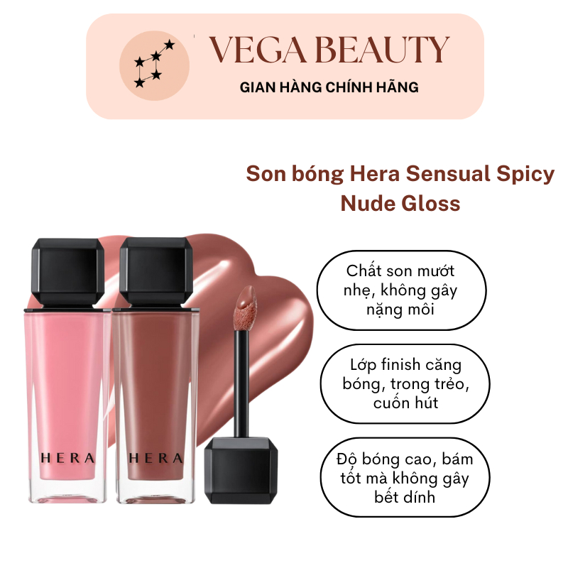 [FULLBOX] Son bóng HERA Sensual Spicy Nude Gloss Fullsize/Minisize 5g-1.1g giúp đôi môi căng mọng, trong trẻo