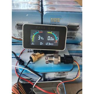 Đồng hồ đo áp suất dầu/nhiệt độ nước/điện áp/nhiên liệu 4 trong 1 tích hợp màn hình LCD kỹ thuật số cho xe hơi