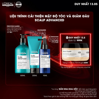 Combo tăng mật độ tóc, giảm gàu L'Oréal Professionnel Scalp Advanced-Dầu gội 500ml, Dưỡng chất 200ml, xịt mọc tóc 90ml