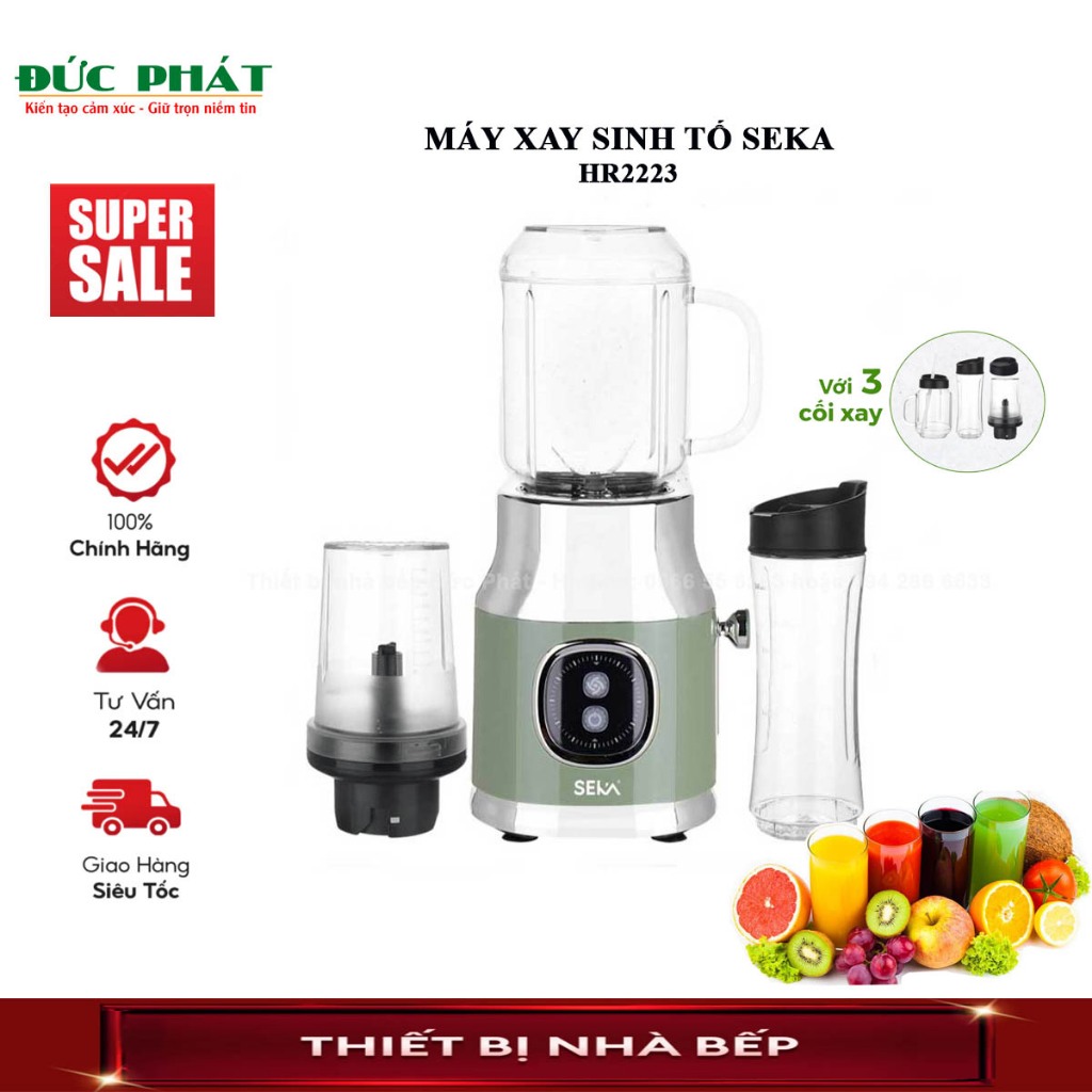 Máy xay sinh tố Seka, máy xay thịt, xay sinh tố cầm tay, tặng kèm 3 cối xay, BH chính hãng 12 tháng