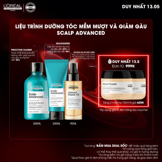 Combo dưỡng tóc mềm mượt, giảm gàu L'Oréal Professionnel Scalp Advanced - Dầu gội 500ml, Dưỡng chất 200ml, tinh dầu 90ml