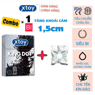  Combo bao cao su XTOY KING DOT 9 viên lớn gân gai cuộc yêu dài lâu hộp 01 bcs + 01 viên bi 1,5cm 
