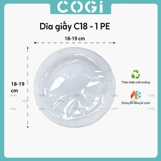 50 Dĩa giấy/ Đĩa giấy trắng cao cấp 19cm 1pe  dùng 1 lần COGI đựng bánh kem, trái cây, kẹo