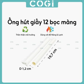100 ống hút giấy uống trà sữa phi 12 x 197mm dùng 1 lần COGI - có lựa chọn bọc màng