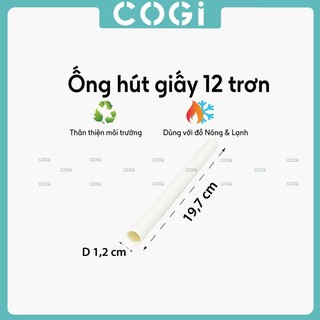 100 ống hút giấy lớn uống trà sữa không bọc màng phi 12 x 197mm dùng 1 lần COGI