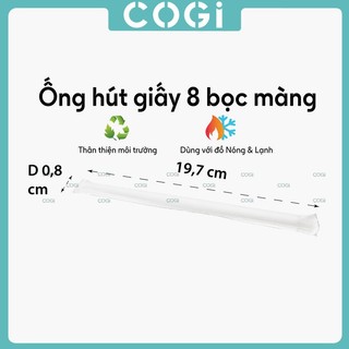 200 ống hút giấy phi 8 x 197mm dùng 1 lần COGI dùng uống sinh tố, nước ép | có lựa chọn bọc màng