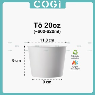 50 tô giấy 20oz hộp giấy ~ 500ml 2pe kèm nắp dùng 1 lần COGI chuyên đựng cháo, bánh, mứt