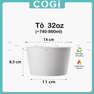 50 tô giấy 32oz hộp giấy 32oz 950ml (m) không kèm nắp dùng 1 lần COGI chuyên đựng cháo, bún, phở, hủ tiếu