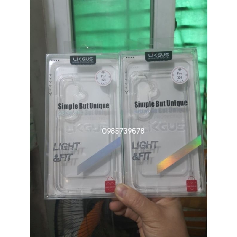 Ốp lưng cứng trong suốt Hiệu Likgus cho Galaxy S24 trong suốt chống ố vàng