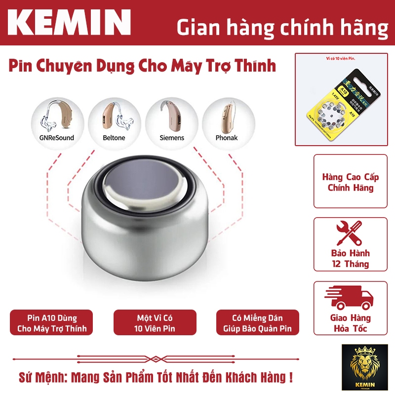 Pin chuyên dụng cho máy trợ thính A10 (Vỉ 10 hạt pin) - Nhà cung cấp KEMIN