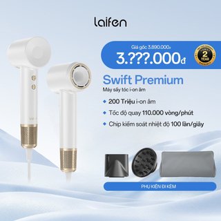 Máy sấy tóc ion âm Laifen Swift Premium Vàng Trắng | Điều khiển nhiệt độ thông minh | 2 đầu sấy, 1 túi du lịch