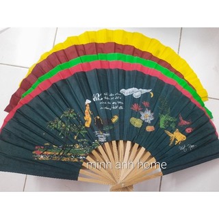Quạt vải in chữ thư pháp và phong cảnh size 22, 26, 30, 35 cm, chọn màu Minh Anh Home