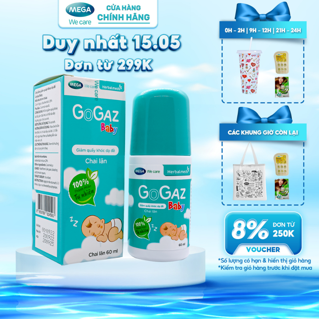 [HSD 9/2025] Chai lăn giảm đầy hơi, quấy khóc cho trẻ sơ sinh Mega We Care Gogaz Baby (Chai 60ml)