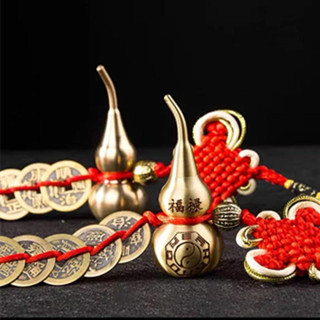    Đã Khai Quang  Dây Xu Hồ Lô Bằng Đồng Phong Thủy Gắn Dây Treo Đối Cửa Hồ Lô Bát Quái Bằng Đồng 