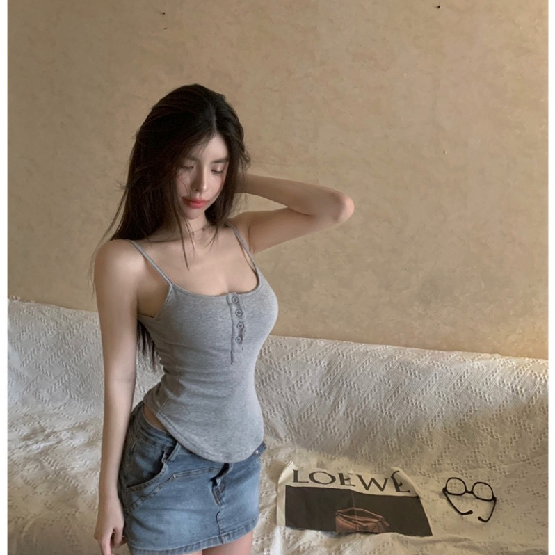 Áo hai dây thun croptop ôm (KHUY , NƠ )phong cách Hàn Quốc CAMA STORE M526