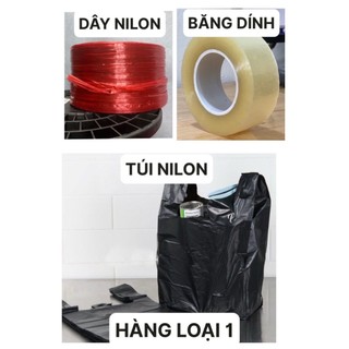 Túi nilon đen dày dai, dây nilon, băng dính gói hàng