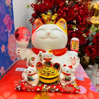 Mèo thần tài mẫu đế vương , mèo thần tài vẫy tay cao cấp 25 cm