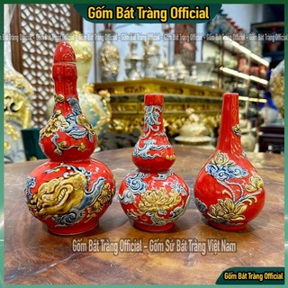 Nậm rượu thờ cúng, họa tiết rồng sen, nậm men đỏ đắp nổi , đồ thờ cúng cao cấp bát tràng.