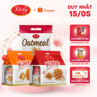 Combo RICHY yến mạch tròn túi 250gr và bánh tươi KARO 2 vị (3 gói)