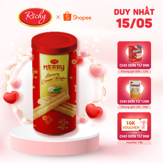 Bánh quế Merry Richy  lon 200g đỏ vị cam