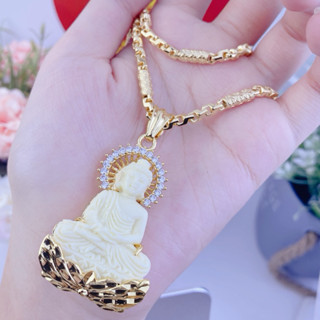  Bộ Dây Chuyền Nam Mặt Thích Ca Hạnh Phúc Bình An Dây Kim T.iền Khoá Tròn Mạ Vàng Có Ký Hiệu 