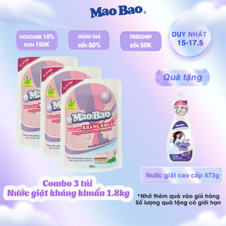  Combo 3 túi Nước giặt kháng khuẩn Mao Bao 1.8Kg Hương hoa bách lý khử mùi, dễ giặt xả, dành cho da nhạy cảm