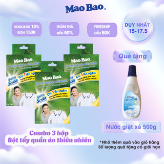  Combo 3 Hộp Bột Tẩy Quần Áo thiên nhiên Mao Bao (12g x 5 gói/hộp) tẩy quần áo trắng, không gây kích ứng