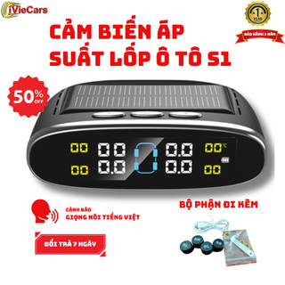 Cảm biến áp suất lốp ô tô S1 cảnh báo Tiếng Việt van gắn ngoài màn hình LCD, sạc năng lượng mặt trời Iviecars