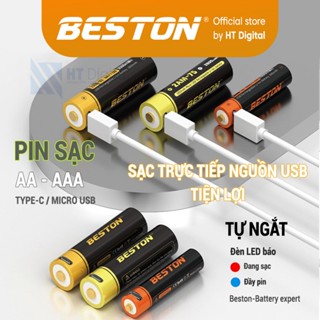 Pin sạc 1.5V AA AAA USB Beston (Vỉ 02 Pin) Lithium-ion dung lượng lớn đến 3500mWh cho Micro karaoke, máy đo huyết áp