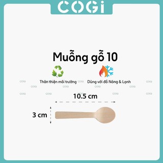 100 muỗng gỗ tròn 10cm | muỗng gỗ vuông 10.5cm dùng 1 lần COGI, loại nhỏ để ăn kem, sữa chua, xôi, bánh
