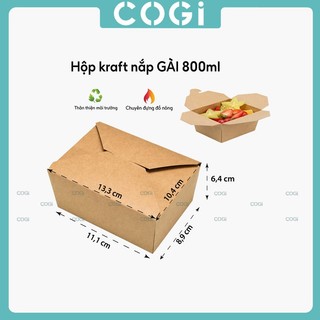 50 hộp giấy kraft chữ nhật 800ml dùng 1 lần COGI đựng bánh bao, burger, thực phẩm