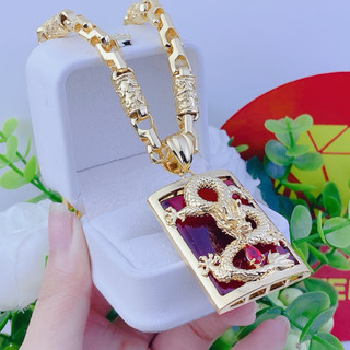 Bộ dây chuyền nam mặt rồng đá đỏ dây rồng 2 lượng khoá hộp có ký hiệu - Trang sức bảo long