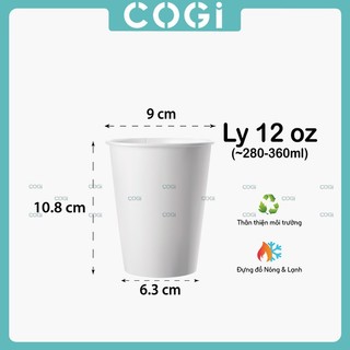 100 ly giấy có nắp cốc giấy 12oz 360ml dùng 1 lần COGI đựng trà sữa cafe sinh tố - kèm nắp bằng