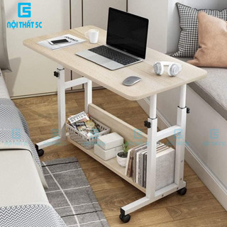 Bàn làm việc học tập thông minh có thể nâng hạ độ cao và có bánh xe di chuyển khi cần thiết, khung sắt sơn tĩnh điện