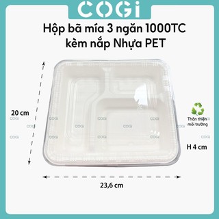 10 hộp cơm bã mía 3 ngăn 800ml kèm nắp dùng 1 lần COGI đựng cơm, thực phẩm chế biến ăn liền, thực phẩm khô