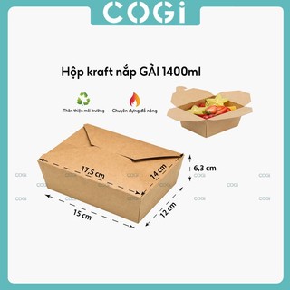 10 hộp cơm giấy nâu kraft nắp gài 1400ml dùng 1 lần cogi - đựng đồ ăn healthy, salad, đồ chiên dầu mỡ, gà rán