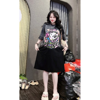 Đầm suông form rộng hoạt hình wash loang siêu cưng ( hàng chuẩn mẫu + ảnh thật )
