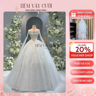 Váy cưới cô dâu 💖tặng voan cài đầu💖 đầm cưới đi tiệc, kim sa, cúp ngực, tùng bồng, tvc457