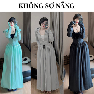 Áo chống nắng toàn thân nữ chất thun lạnh ôm eo tôn dáng, váy chống nắng xếp ly không sợ nắng