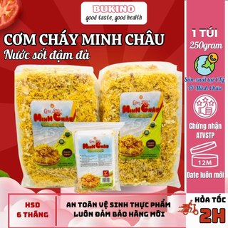 Cơm cháy chà bông Minh Châu gói 250gram, Cơm cháy đáy nồi siêu chà bông thơm ngon, ăn vặt Hà Nội