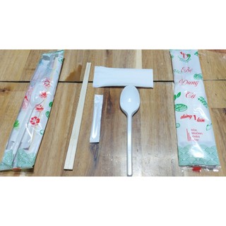 50 bộ - combo 4 in 1 - tăm - đũa - muỗng - khăn