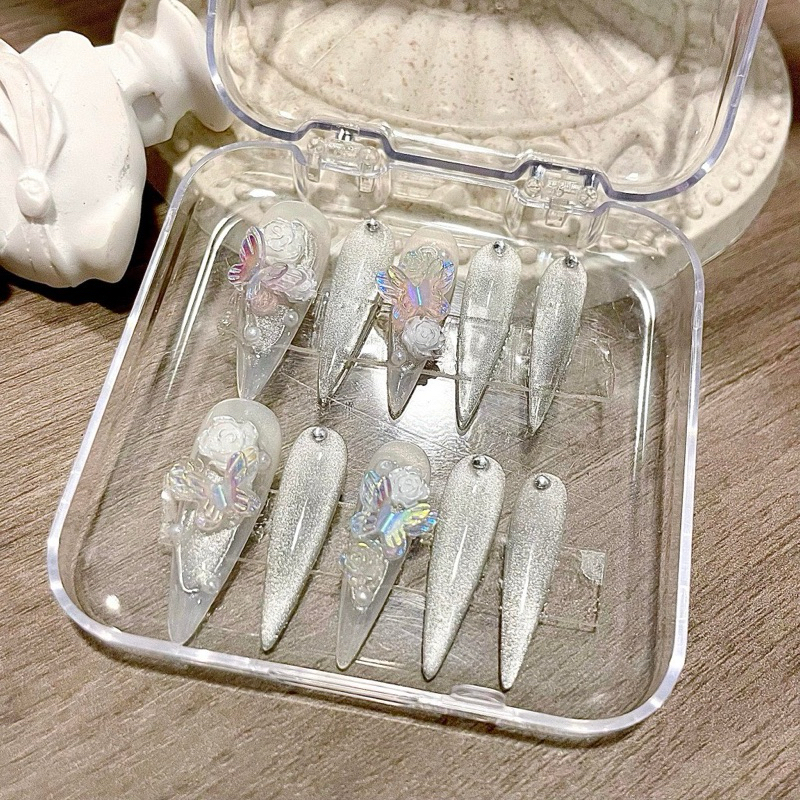 [FREESHIP] C170 nailbox thiết kế mắt mèo bạc gắn charm xinh