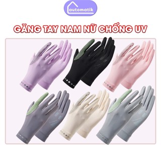 Găng Tay Chống Nắng Nữ Nam Chống Tia UV Đi Nắng Automatik Xe Máy Phượt Hở Ngón Lái Xe Máy Lụa Băng Mùa Hè