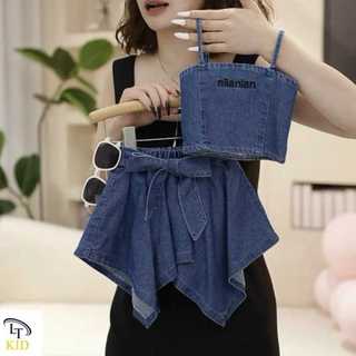 Quần áo bé gái, set bộ áo 2 dây váy xòe nơ cho bé gái 8-30kg