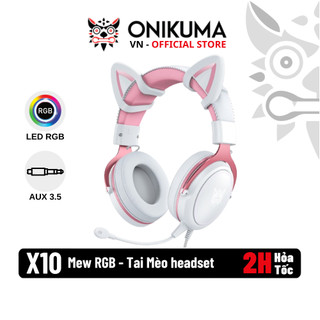 ONIKUMA X10 - Tai nghe gaming tai mèo - Cắm dây jack 3.5mm - Đèn led RGB magic - Micro giảm ồn