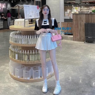 Set váy nữ áo phối nơ váy dập ly Kim Ruby Fashion chất Mango trẻ trung năng động đi chơi dự tiệc
