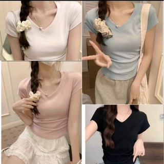 Áo thun cổ tim Bigsize nhún eo 50-90kg chất liệu thun gân tăm co giãn