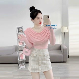 Áo thun kiểu nữ cổ đổ dài tay Kim Ruby Fashion chất liệu nhũ phong cách Hàn Quốc trẻ trung
