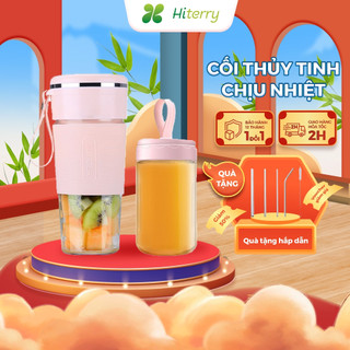 Máy Xay Sinh Tố Cầm Tay Mini Đa Năng Hiterry Mẫu 2023 Cối Thủy Tinh Dao Xay 6 Lưỡi Cực Khỏe Dung Lượng Pin Lớn 3000mAh